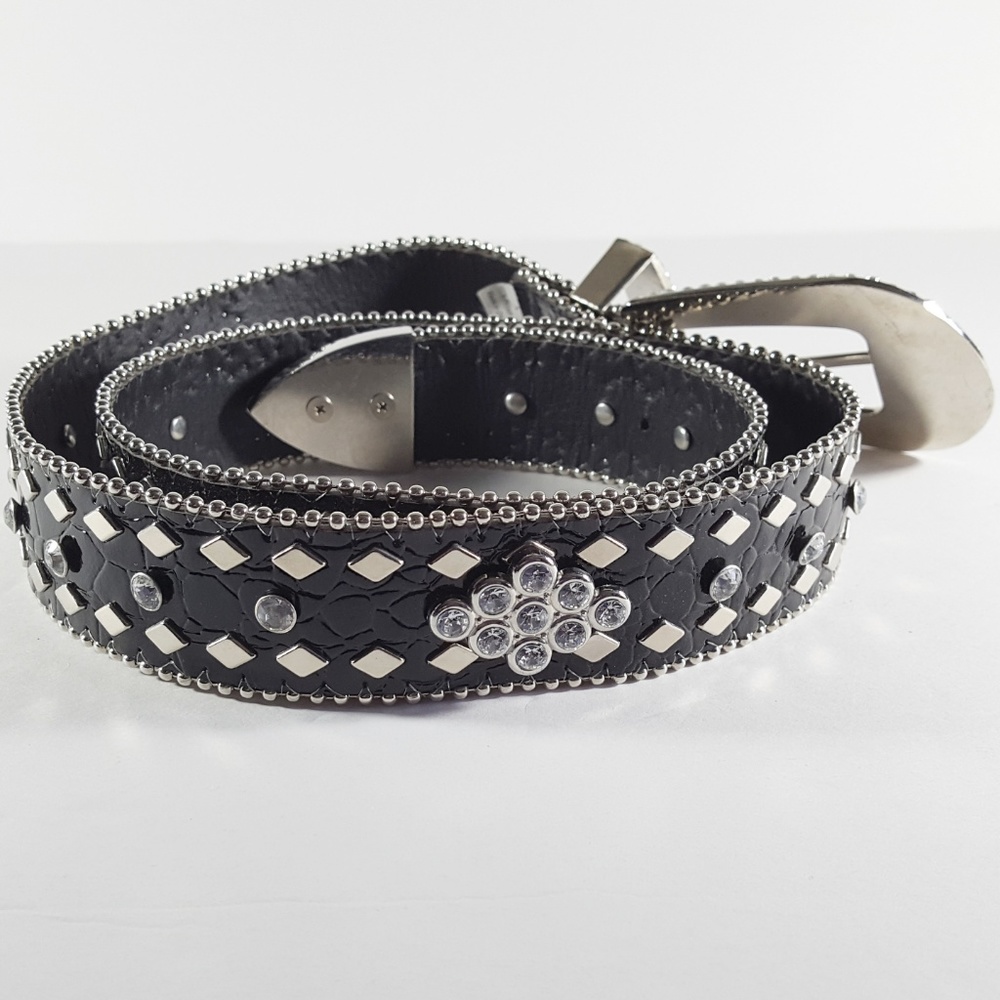 Rhinestone Studded Belt Cowgirl Rodeo Leather Country Western Glam Y2K Festivals - Picture 4 of 4
